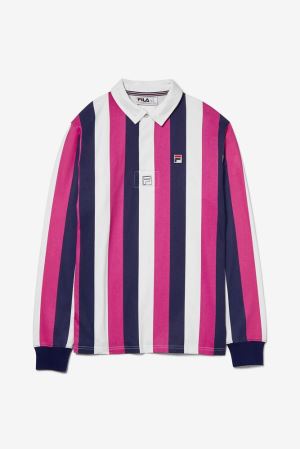 FILA Grover Striped Rugby Polos Navy / White,Mens Clothing | CA.OXATNR463